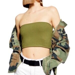 NEW TopShop Women Size 6 Green Ribbed Bandeau Tube Top